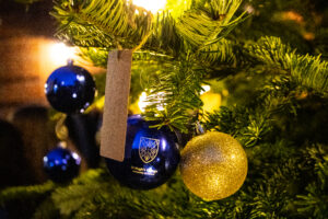 Baubles and message on the Christmas tree