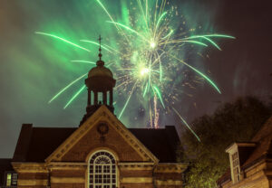 Firework display over College