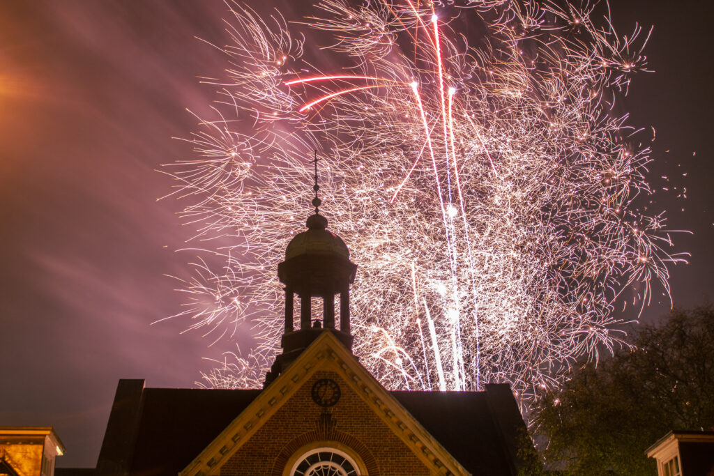 Fireworks taking off over College