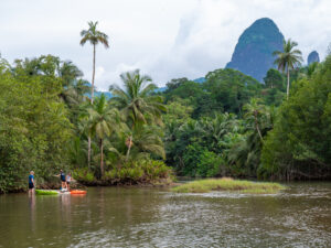 Sediment coring at a lagoa on the West coast of the island