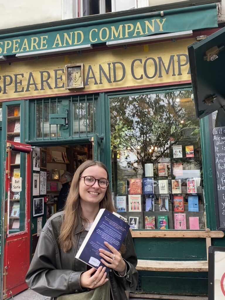 Sophie Harrison outside a book store