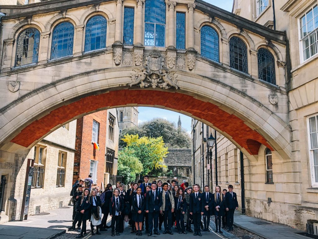 Visiting pupils under Bridge of Sighs