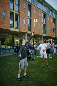 Students playing games in the gardens