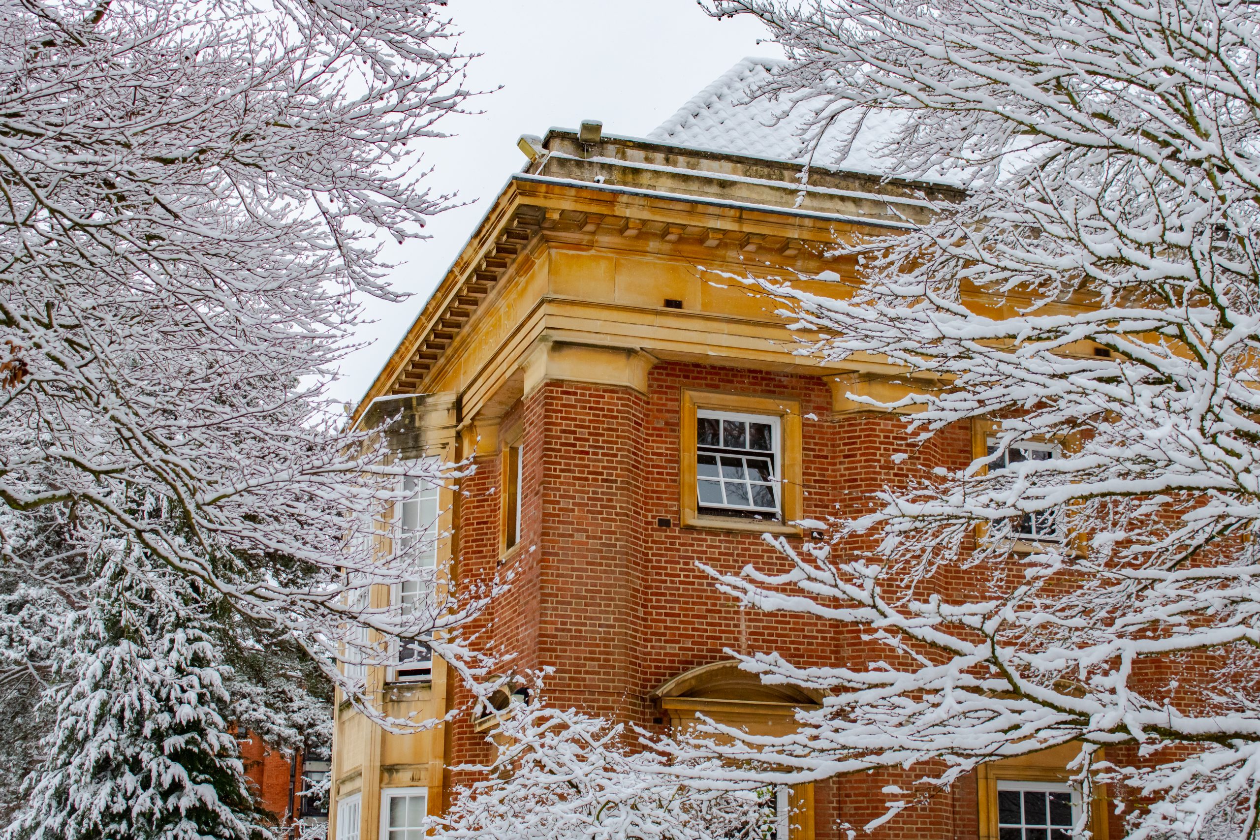 Howard Piper Library exterior in the snow